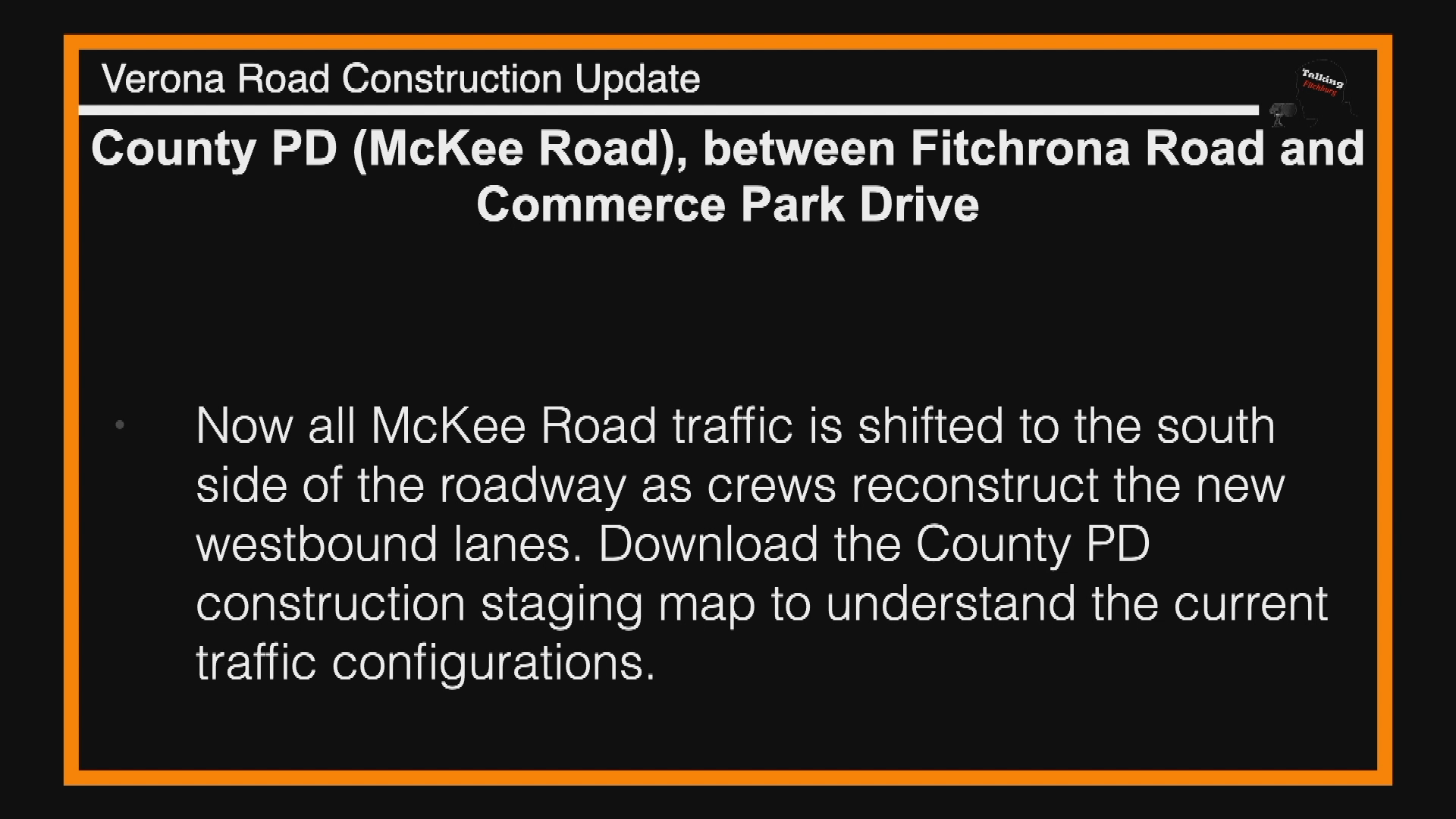 Thumbnail image for TFR Verona Rd Const Update 6-15-20