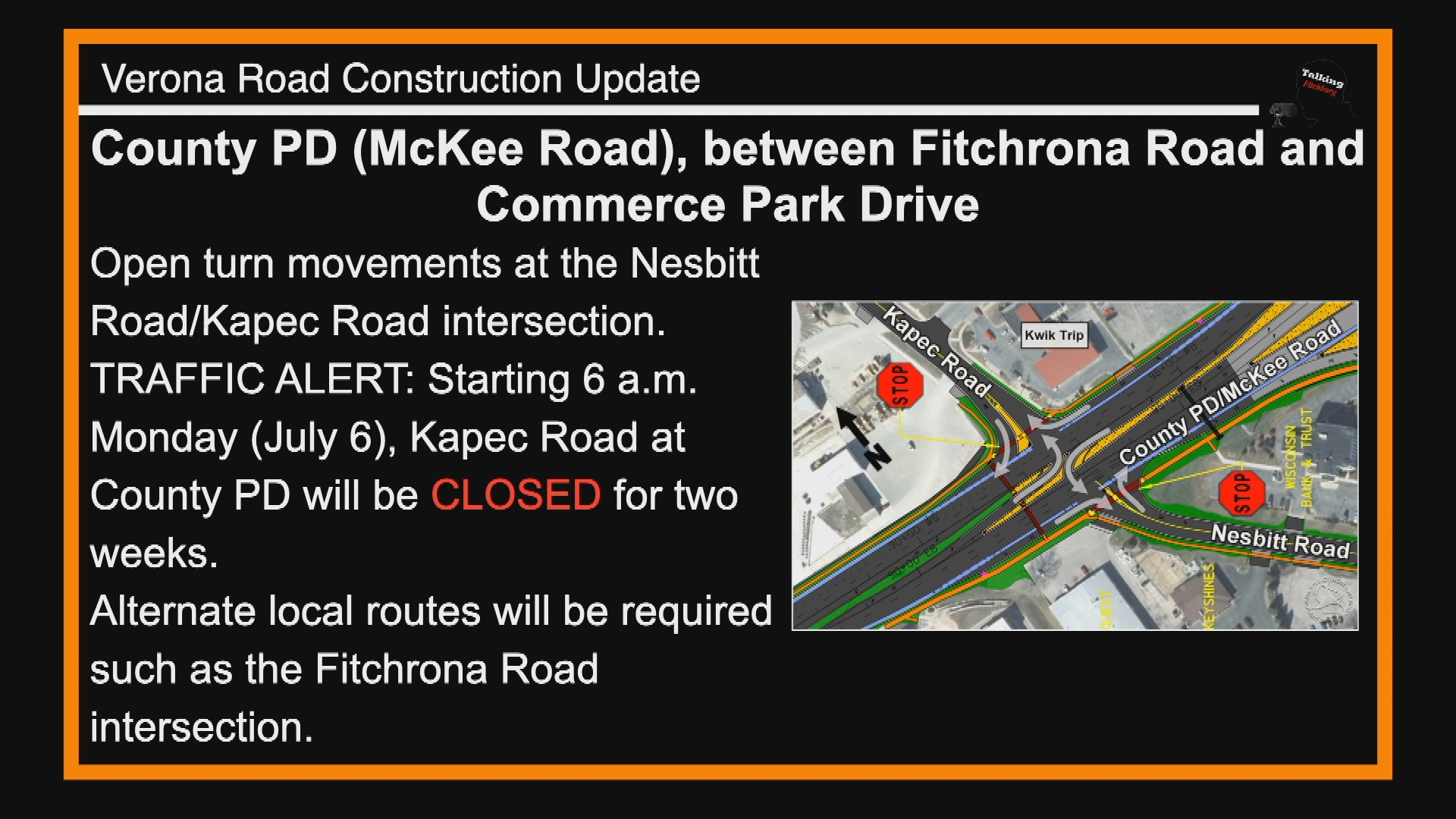 Thumbnail image for TFR Verona Rd Construction Update 7-6-20