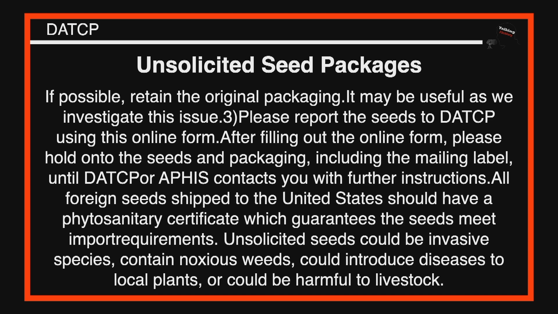 Thumbnail image for TFR DATCP Unsolicited Seed Packages 7-28-20