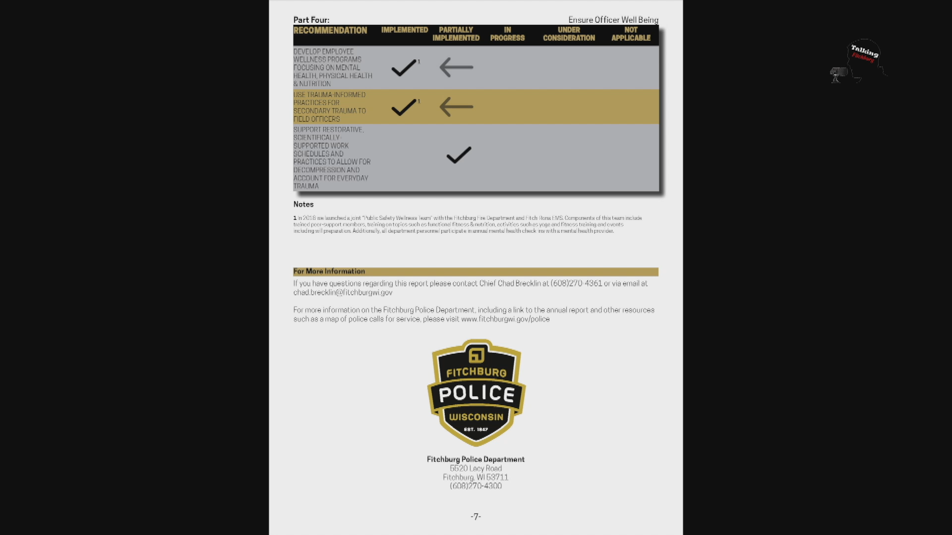 Thumbnail image for TFR Police Dept Update 10-23-20