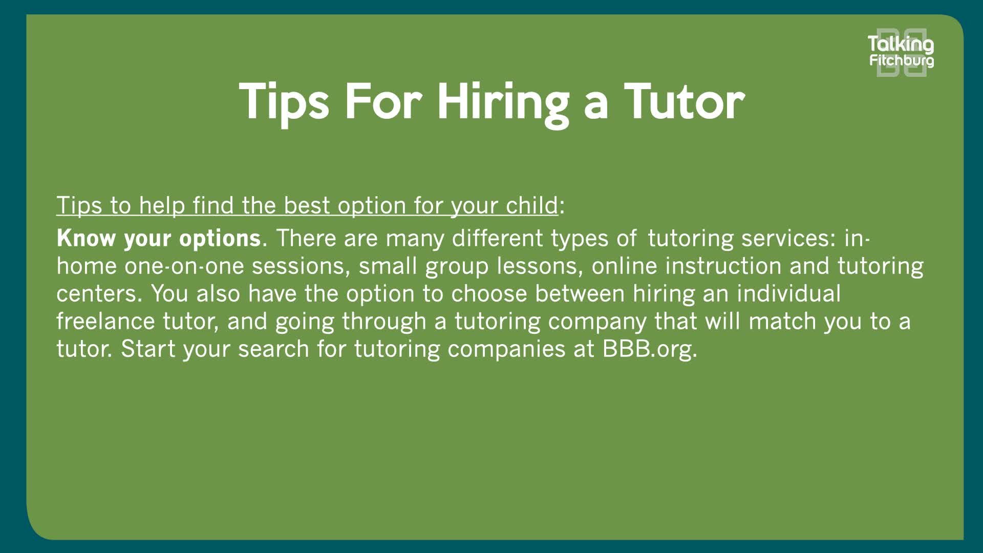 Thumbnail image for TFR: BBB - Tips for Hiring a Tutor 8-8-23