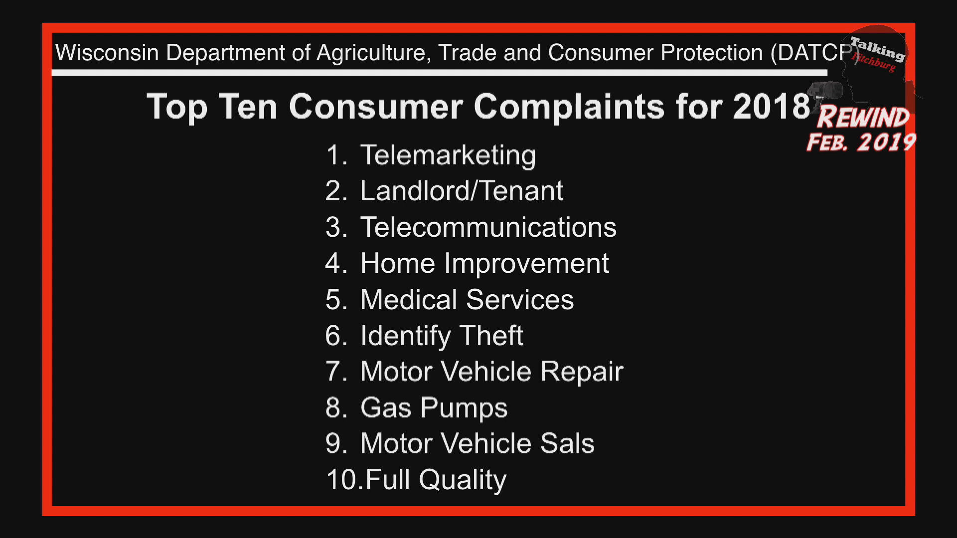 Thumbnail image for TFR DATCP Number 1 Top Complaints FEB 2019